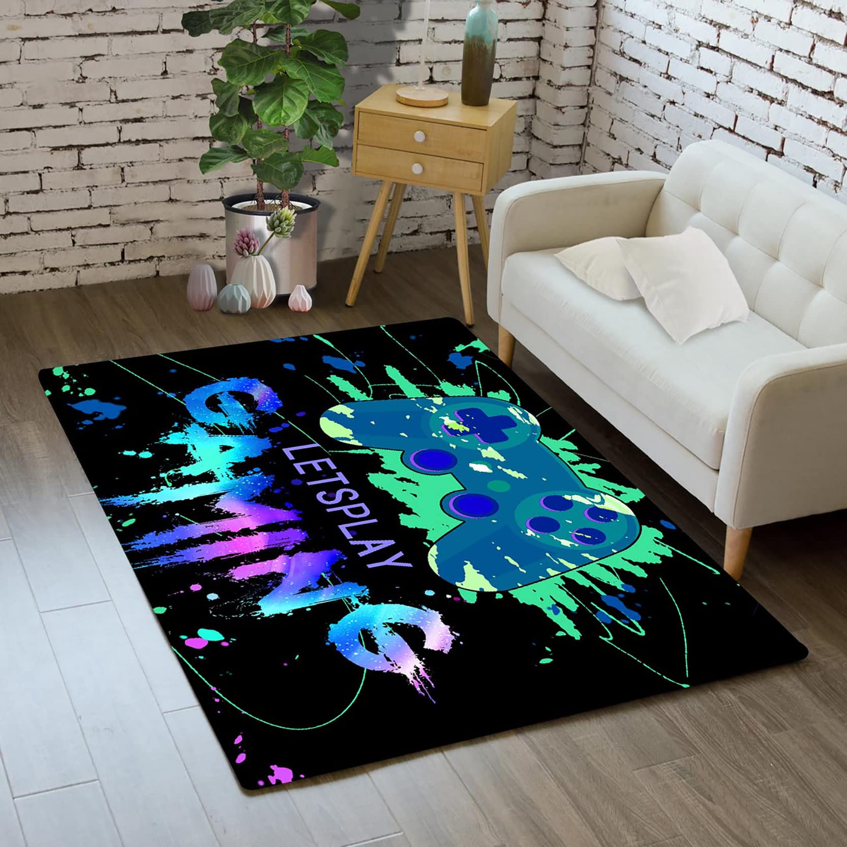 Gamer Rugs for Bedroom Boys Blue Gamepad Gaming Decor for game room 2x3