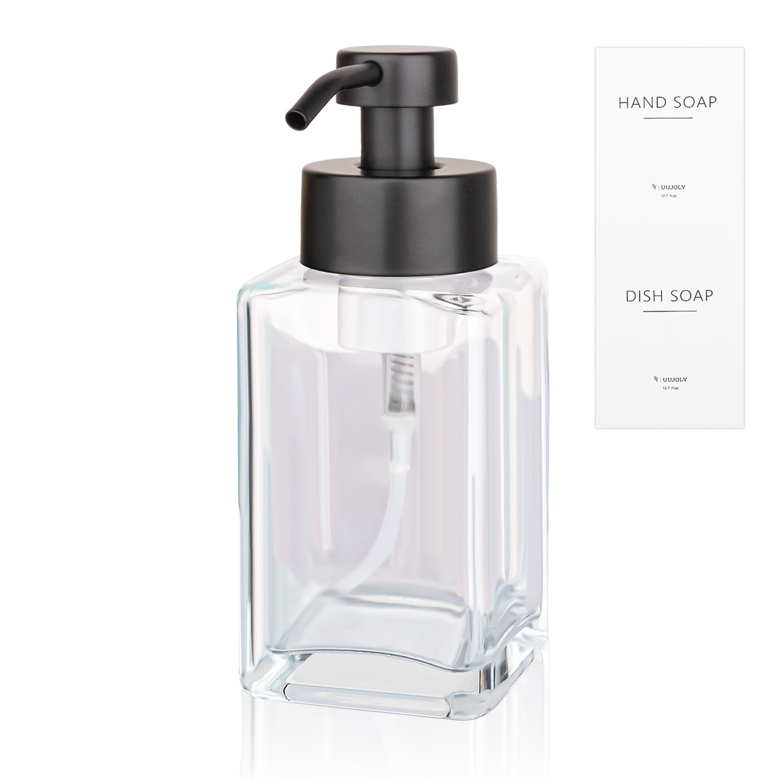 Foaming Soap Dispenser with Stainless Steel Pump 12oz Refillable Glass Liquid Dish Soap Bottle