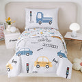4 Pcs Toddler Bedding Set Cartoon Cars Printed Toddler Bed in A Bag Soft Reversible set