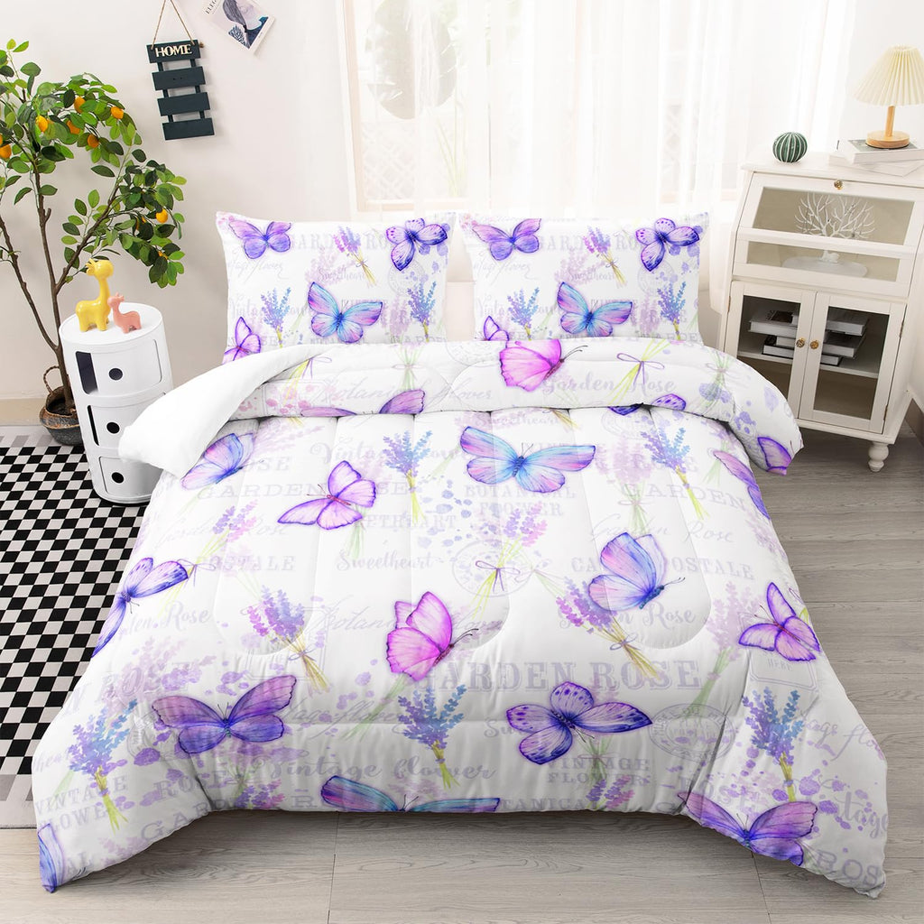 Butterfly Comforter Set Queen Size Bed Set with 1 Comforter and 2 Pillowcases