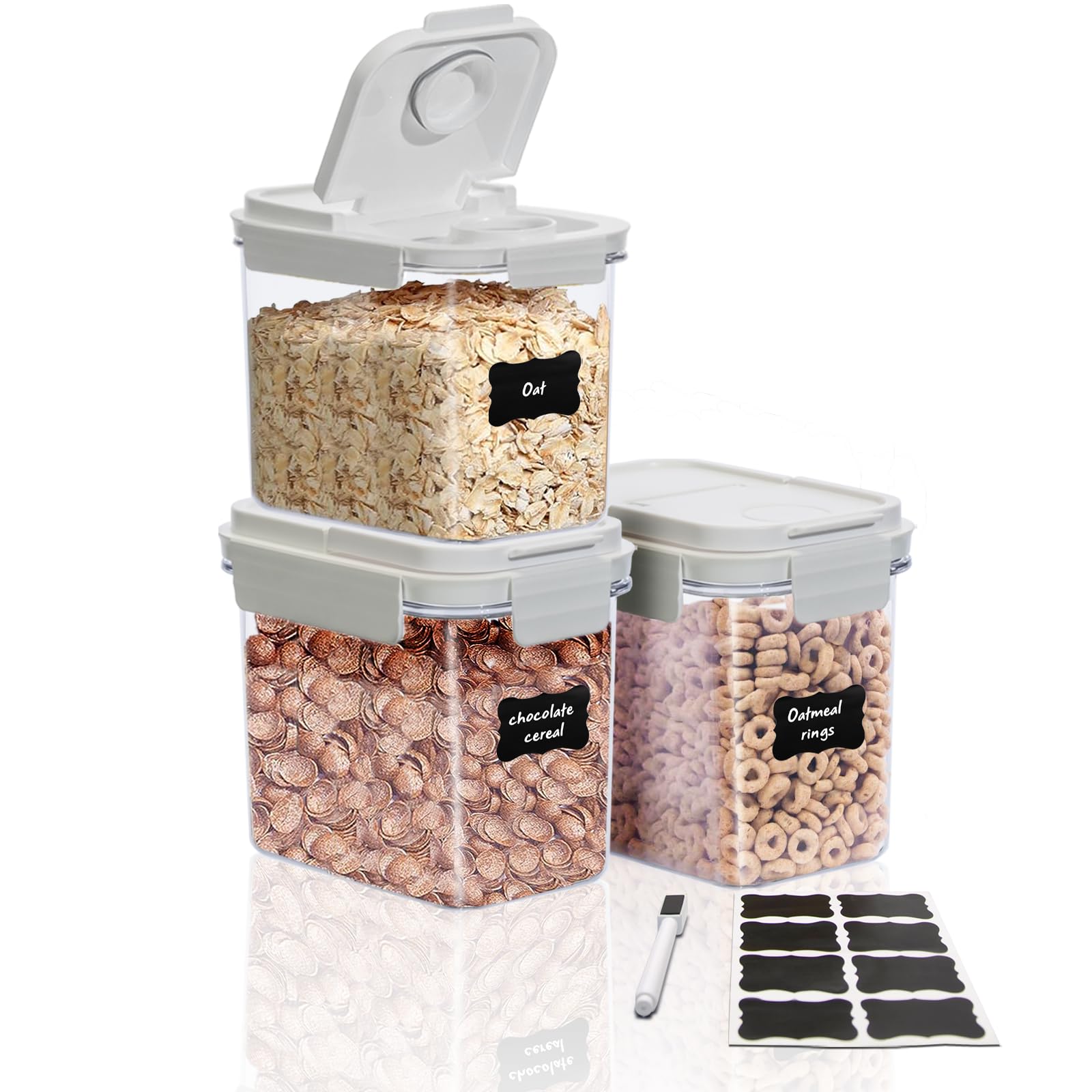 NBILIC Cereal Containers Storage Set 3 PCS Airtight Food Storage Containers with Flip-Top Lids Plastic Cereal Organizer Dispenser for Kitchen Pantry Organization Storage (SX 3Sets)
