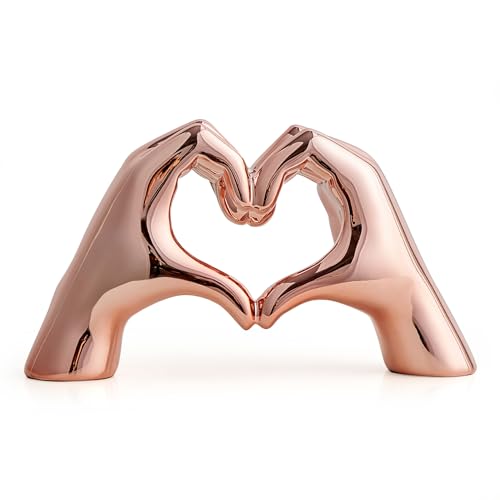FJS Home Decor Love Heart Hands Statue Rose Gold Heart Room Decor