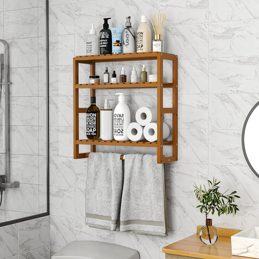 Galood Bathroom Organizers and Storage Shelves Towel Rack3 Tier Over The Toilet Paper Storage Cabinet Corner Shelf Wall Mounted Brown