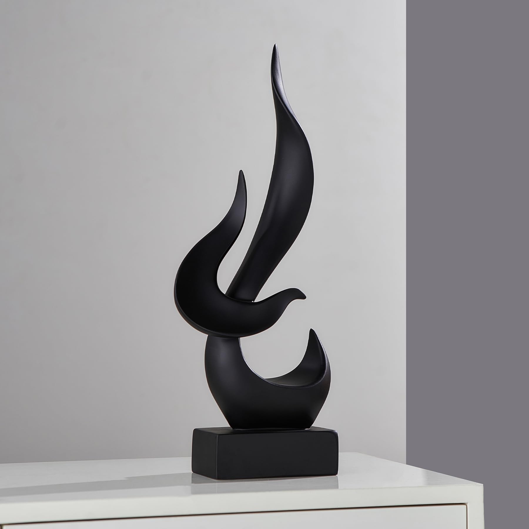 FJS Black Decor Modern Flame Statue Decorations for Living Room 15.3"
