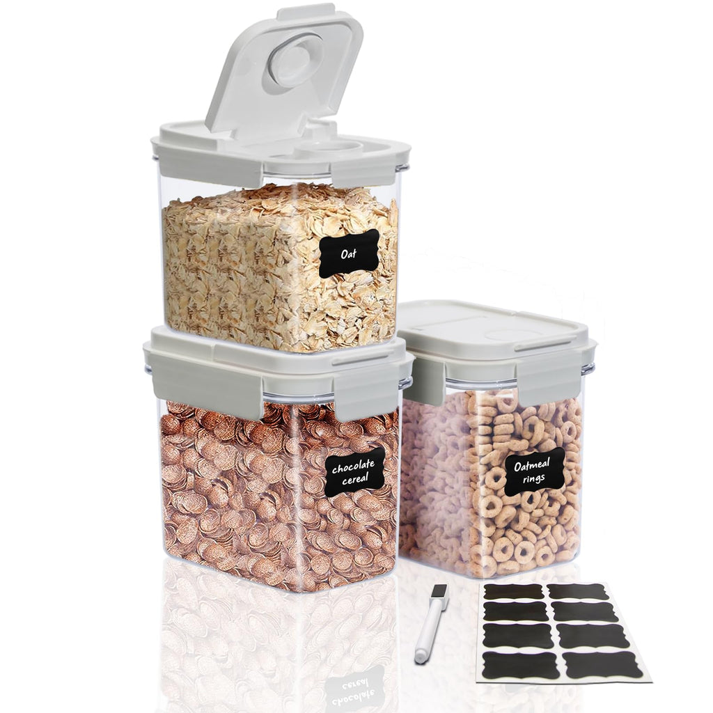NBILIC Cereal Containers Storage Set 3 PCS Airtight Food Storage Containers with Flip-Top Lids Plastic Cereal Organizer Dispenser for Kitchen Pantry Organization Storage (SX 3Sets)