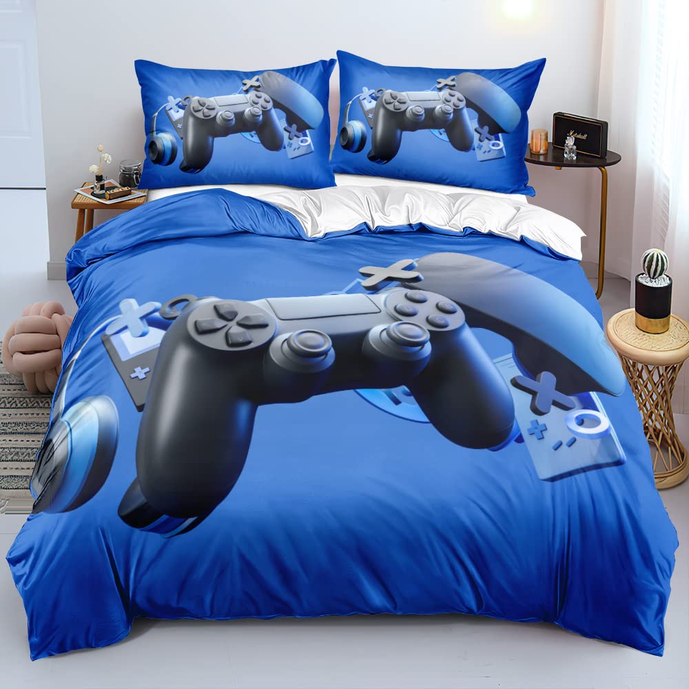 Gaming Comforter Covers and Pillowcases Full Size Blue Color Bed Set